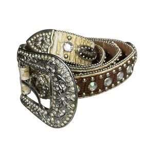Western Belt Y2K Indie Cowboy Rhinestones Bling Chrome Star Pattern Y2K BB